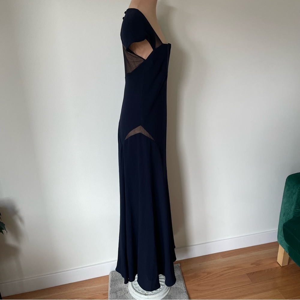 Jackie Rogers Vintage 1990s Navy Blue Sheer Panel Multi Slit Silk Gown EUC Sz 8 - Picture 4 of 11